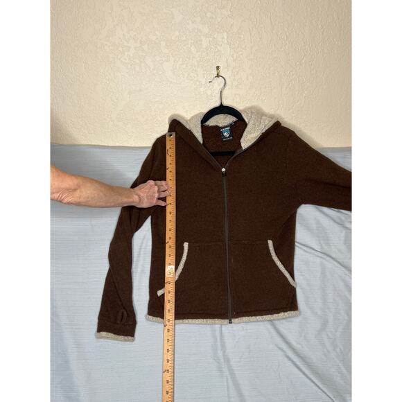 Kuhl size M jacket brown/cream zip up hooded soft cozy **flaws see photos - Picture 5 of 10